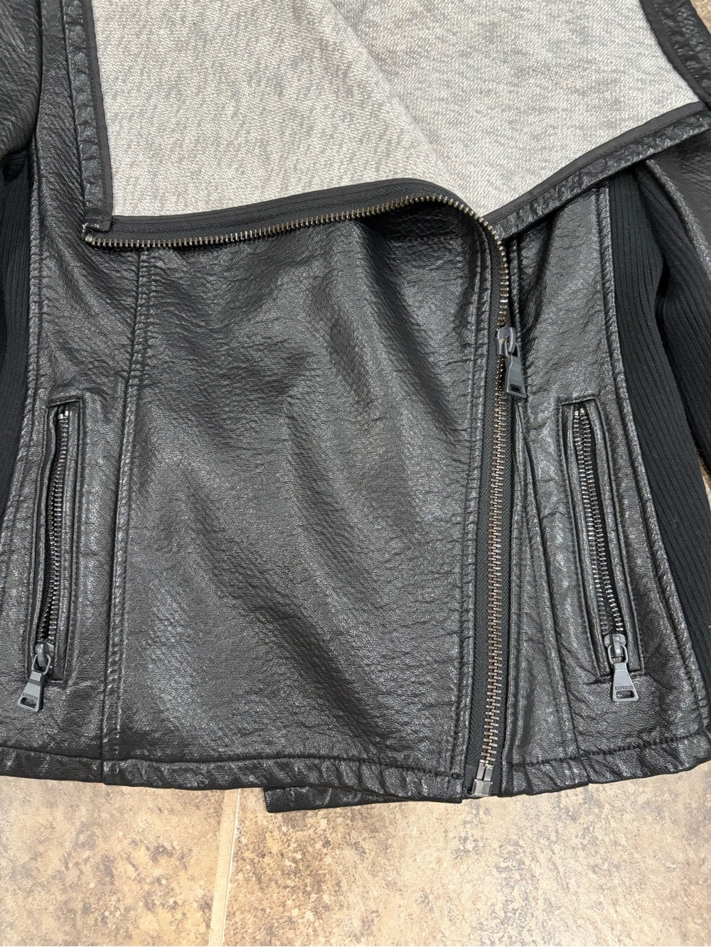 Express Black Faux-Leather Moto Jacket with Light Gray Shawl Collar - Picture 2 of 9